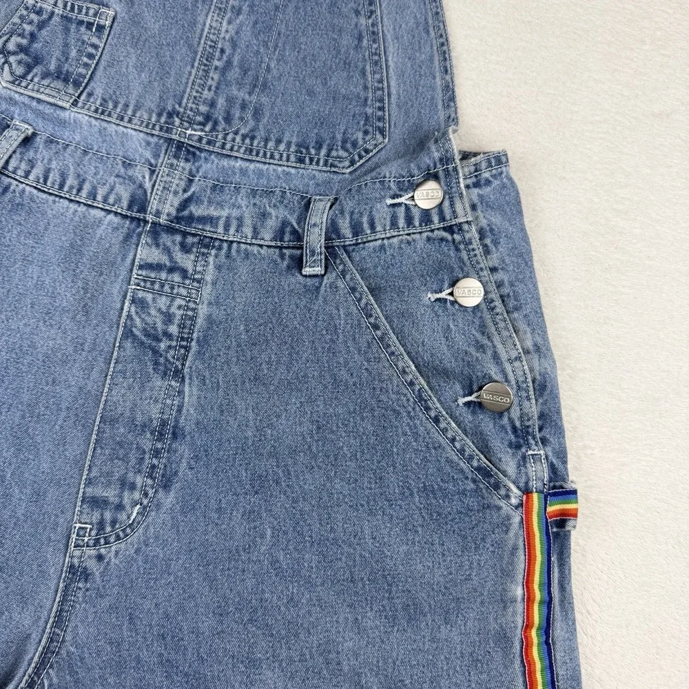 VTG 90's Retro Vasco Jeans‎ USA Women's Rainbow Carpenter Overalls Sz M PRIDE